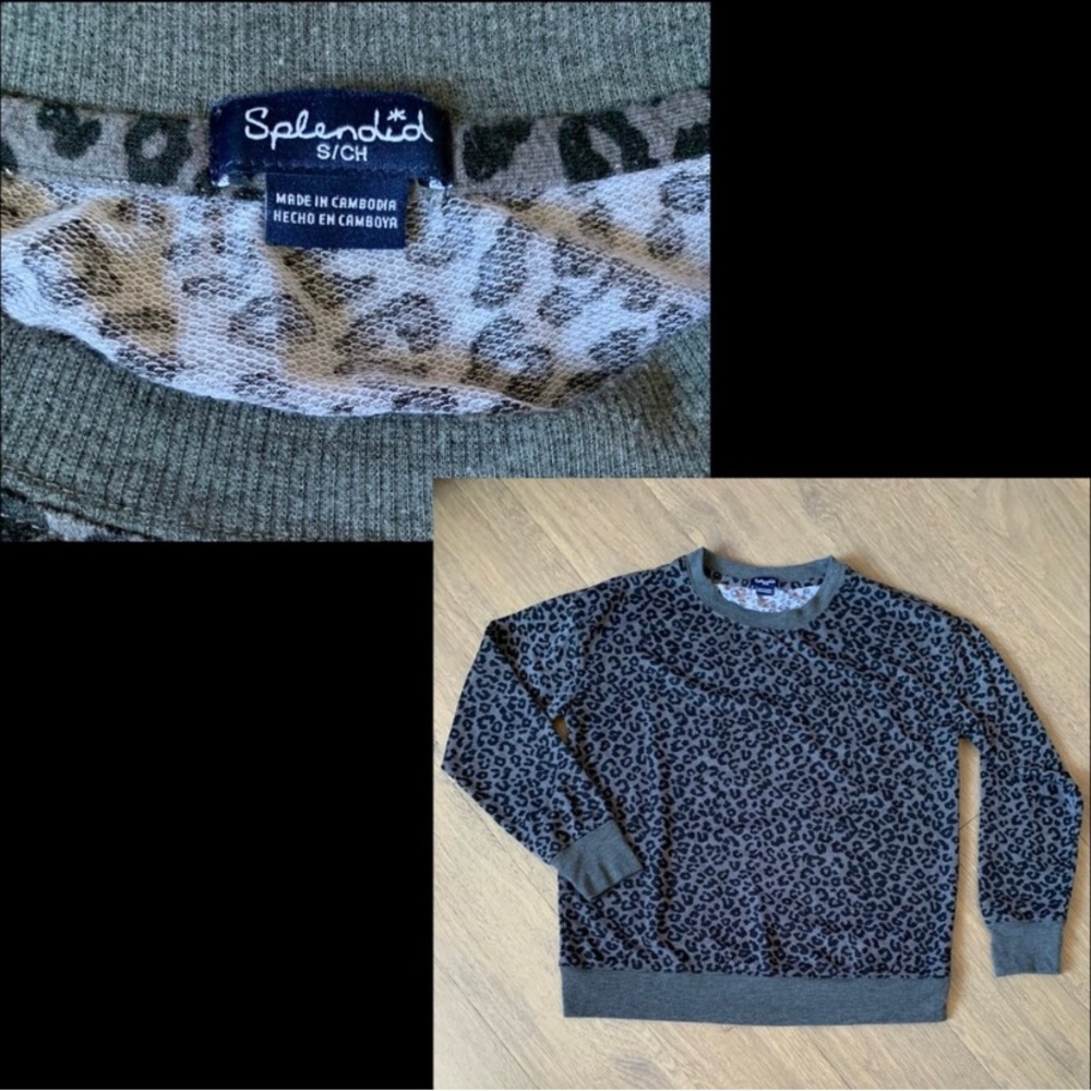 Splendid Grey-Black Leopard Print Long Tee, Size S